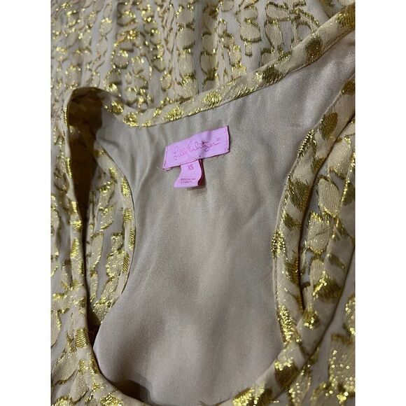 Lilly Pulitzer Silk Betty Metallic Gold Jacquard Packin Heat Chiffon Dress XS - Picture 9 of 12